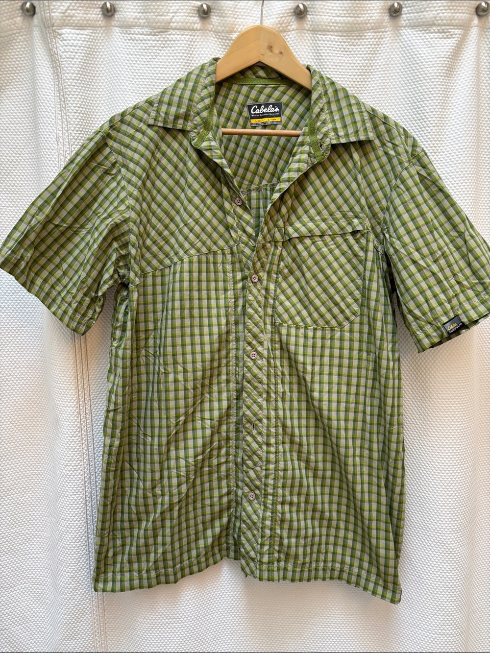 Cabela's Green Plaid Short-Sleeve Button-Down Shirt